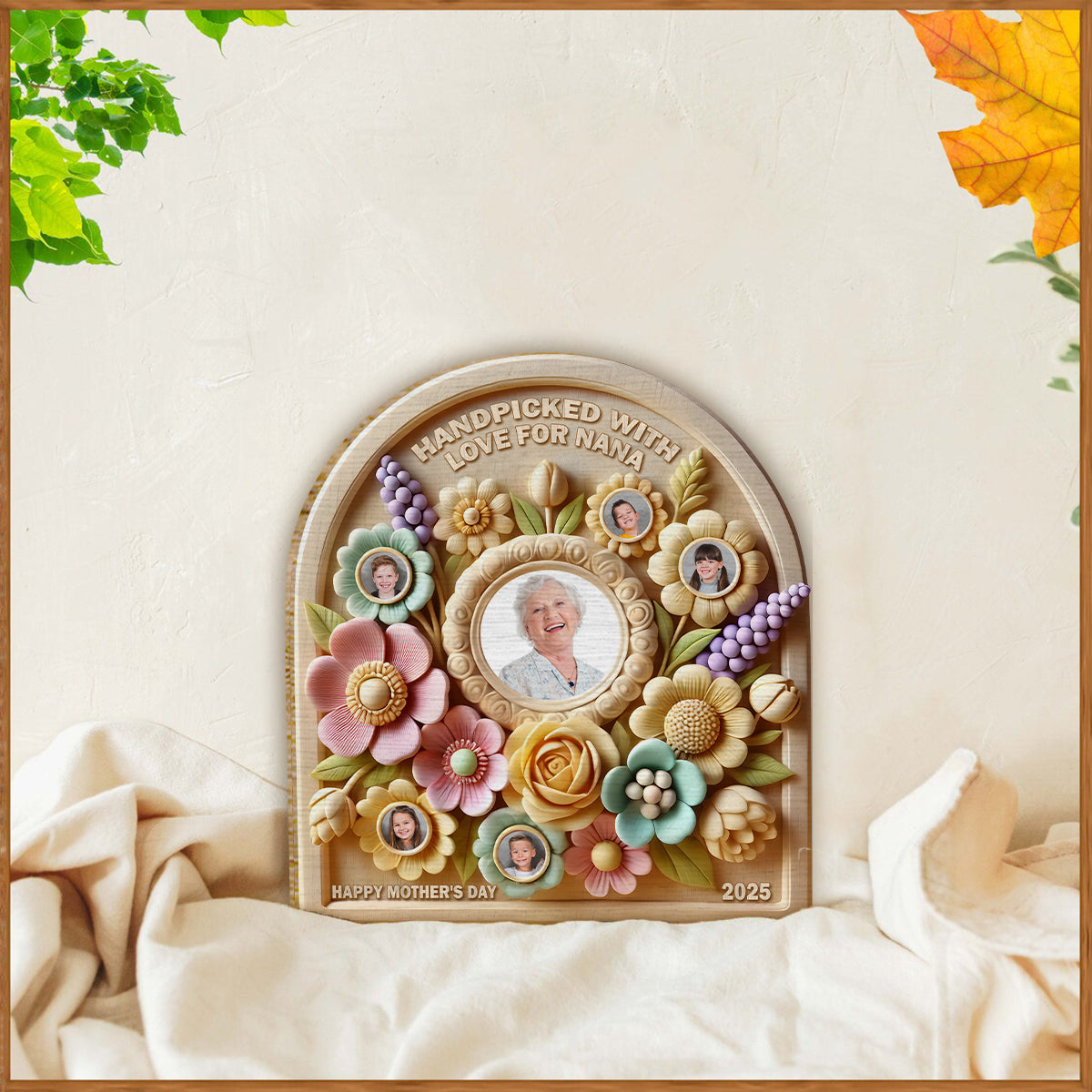 Handpicked For Nana/ Mama - Personalized Grandma 2 Layered Wood Sign / Wood Plaque