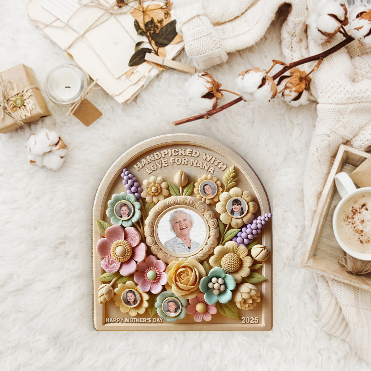 Handpicked For Nana/ Mama - Personalized Grandma 2 Layered Wood Sign / Wood Plaque