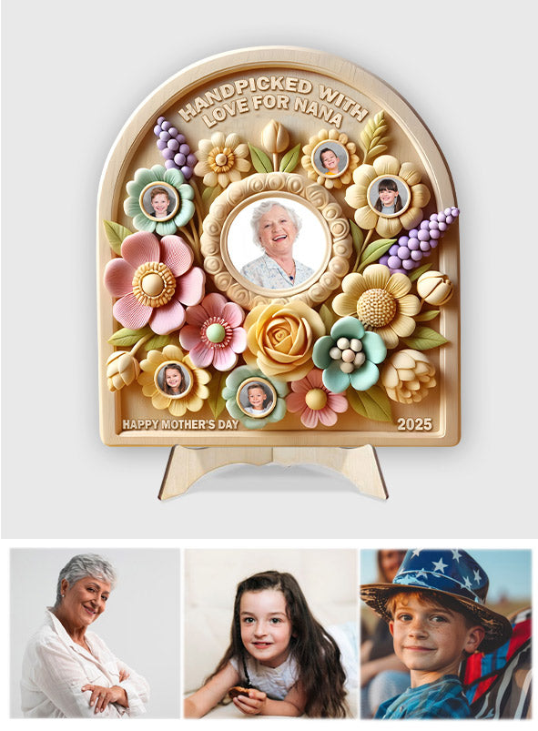 Handpicked For Nana/ Mama - Personalized Grandma 2 Layered Wood Sign / Wood Plaque