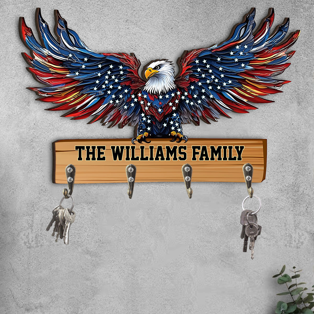 Willkommen in unserer Familie – Personalisierter Schlüsselhalter in Adlerform