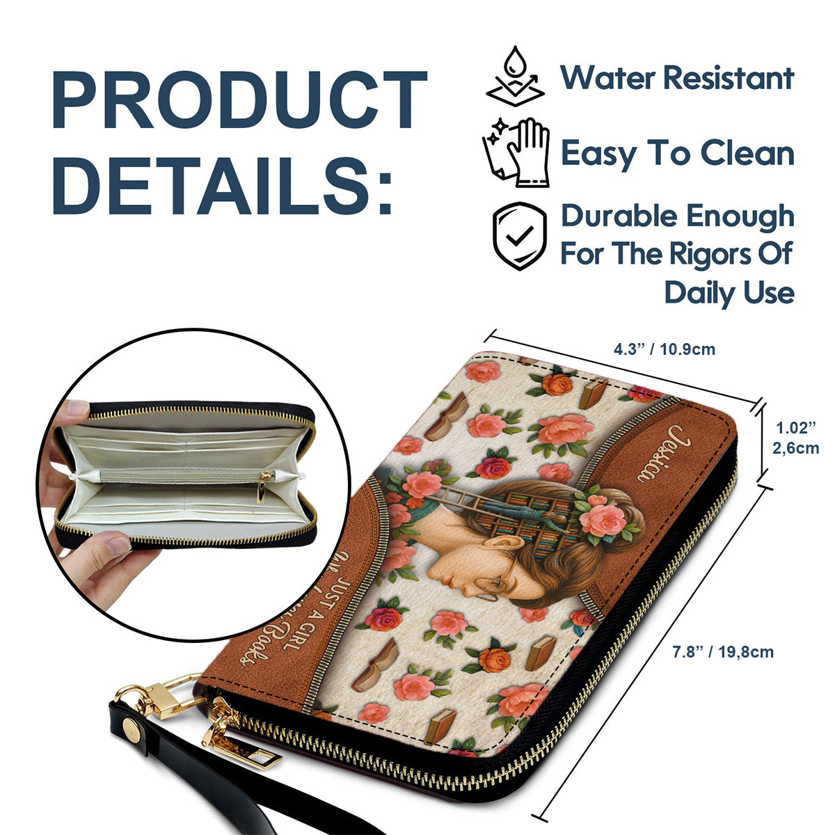 Einfach ein Mädchen, das Bücher liebt – Personalisierte lange Geldbörse aus Leder mit Buchmotiv