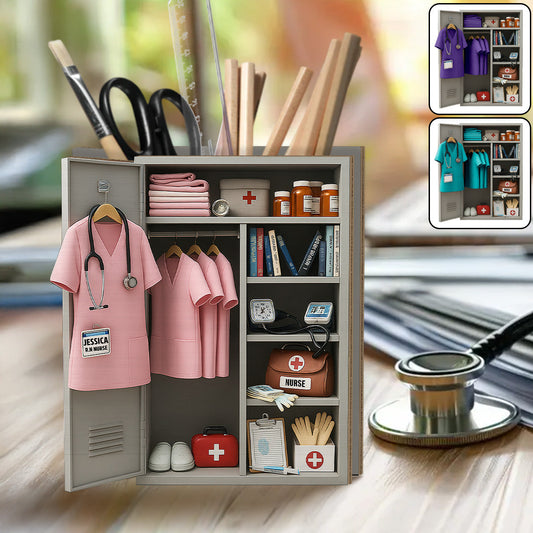 Persönlicher Spind für Krankenschwestern – Personalisierter Stiftehalter aus Holz für Krankenschwestern