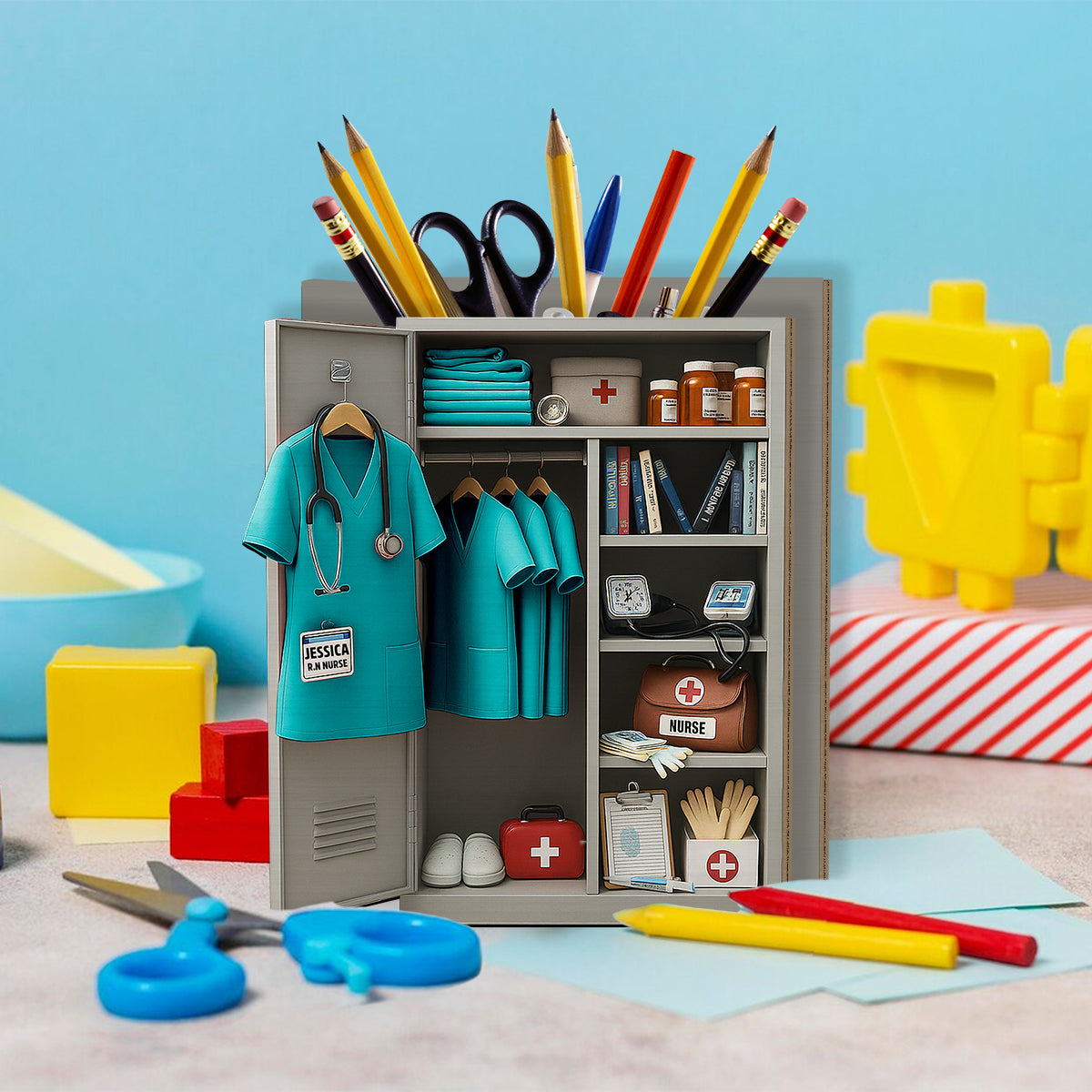 Persönlicher Spind für Krankenschwestern – Personalisierter Stiftehalter aus Holz für Krankenschwestern