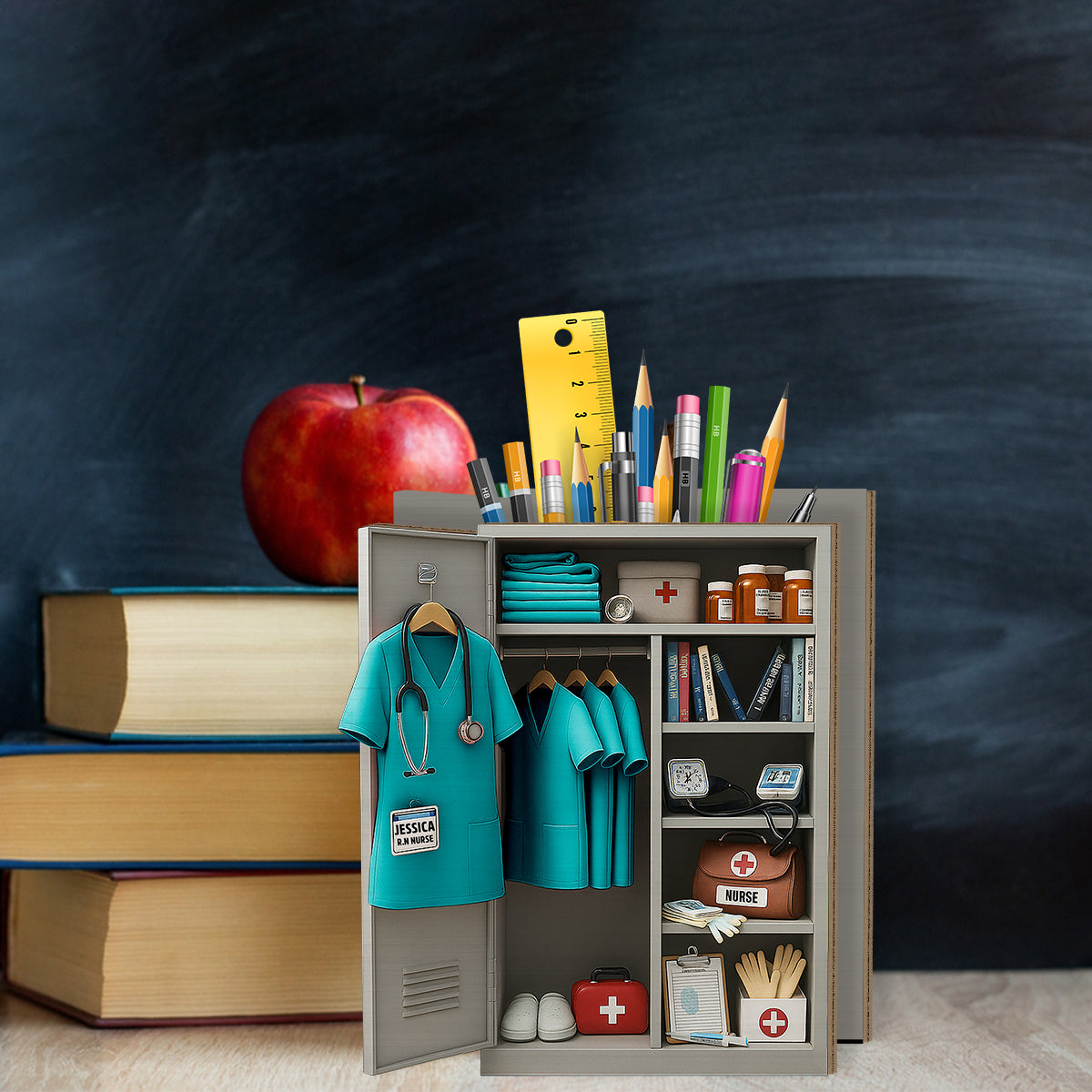 Persönlicher Spind für Krankenschwestern – Personalisierter Stiftehalter aus Holz für Krankenschwestern