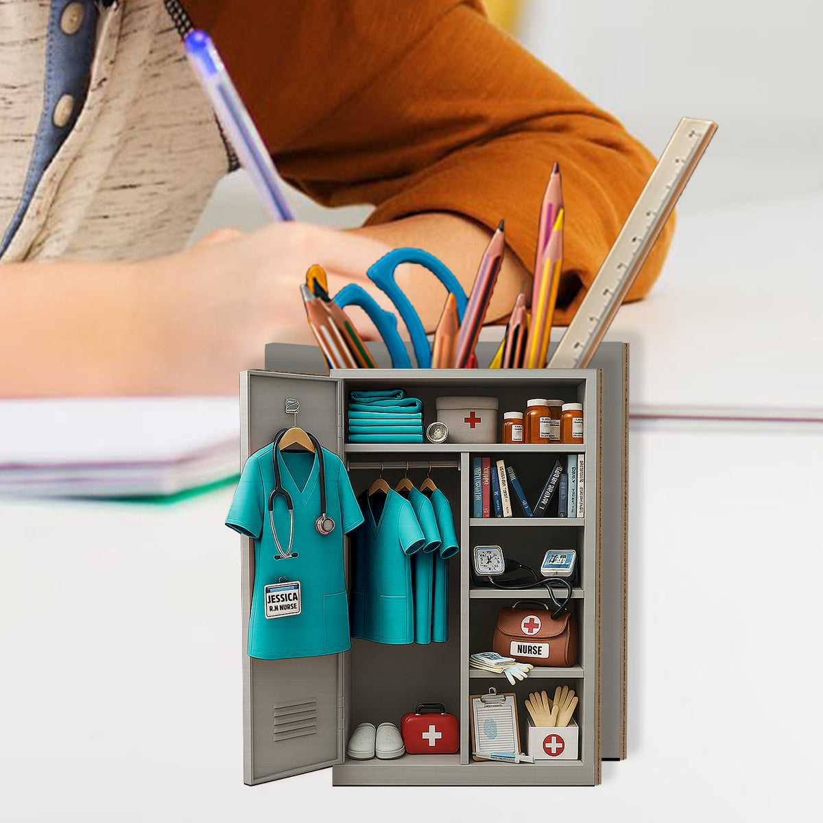 Persönlicher Spind für Krankenschwestern – Personalisierter Stiftehalter aus Holz für Krankenschwestern