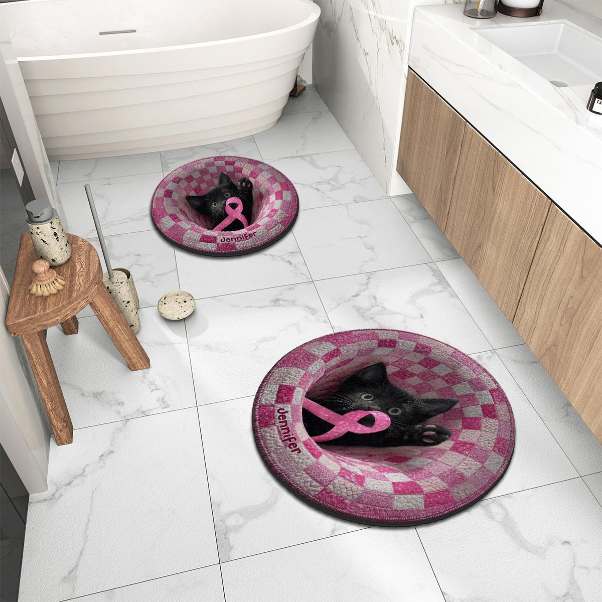 Der Krieger – Personalisierter, rutschfester, getufteter Teppich zur Sensibilisierung für Brustkrebs