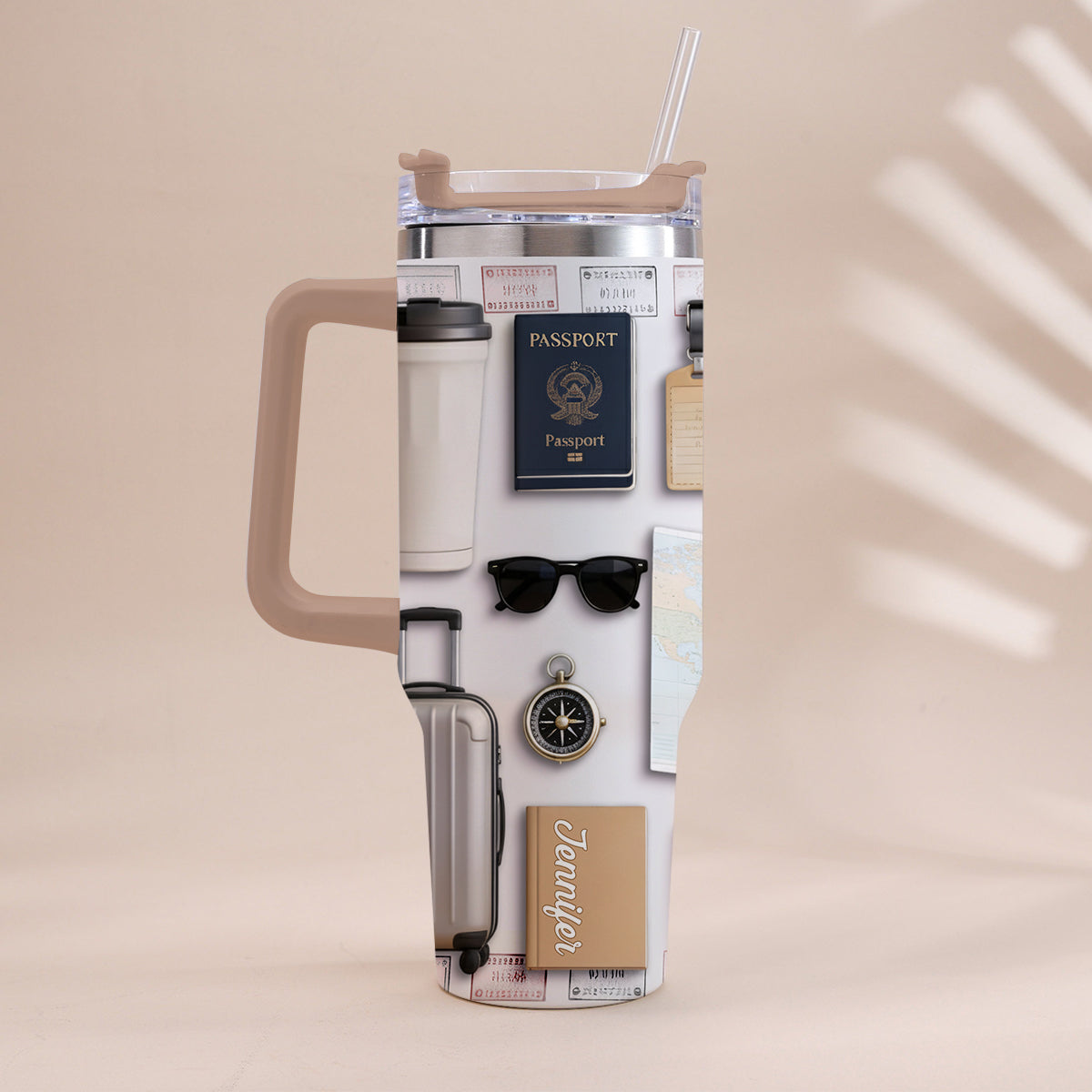 Reiselustig – Personalisierter Reisebecher mit Henkel