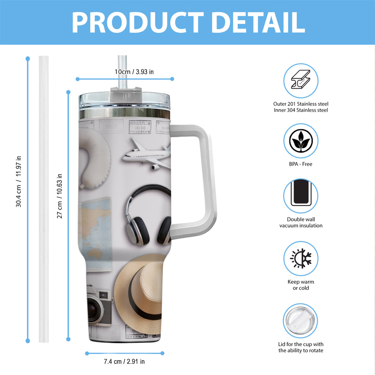 Reiselustig – Personalisierter Reisebecher mit Henkel