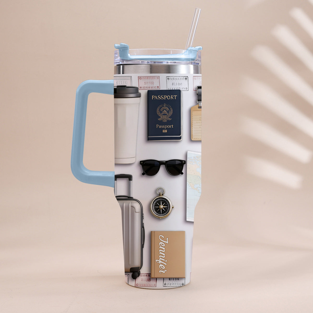 Reiselustig – Personalisierter Reisebecher mit Henkel