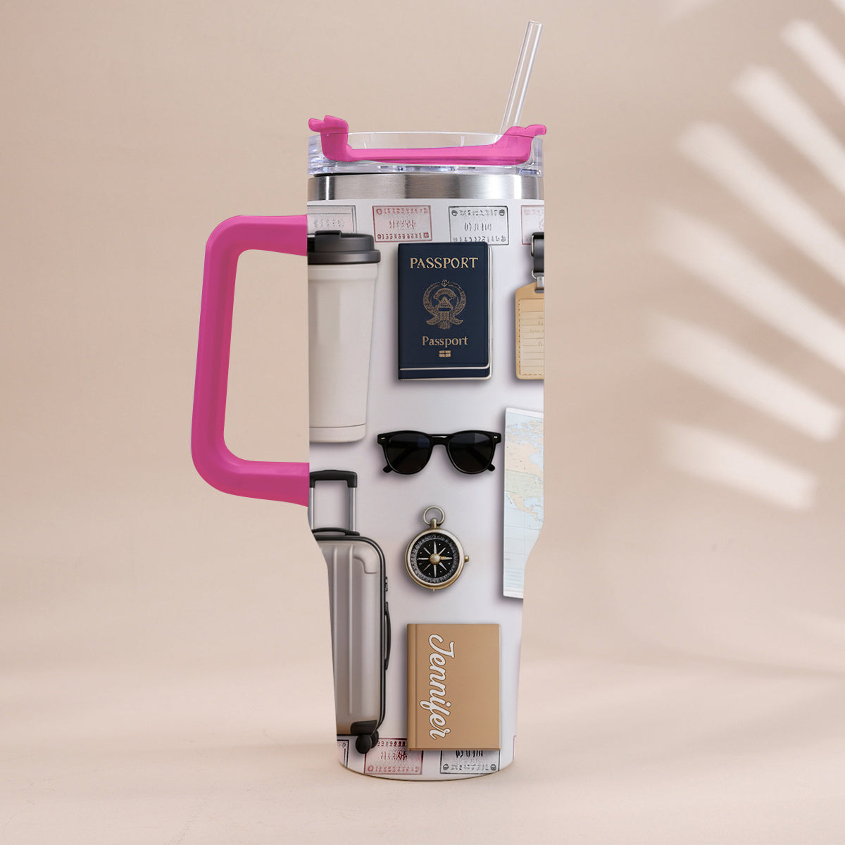 Reiselustig – Personalisierter Reisebecher mit Henkel