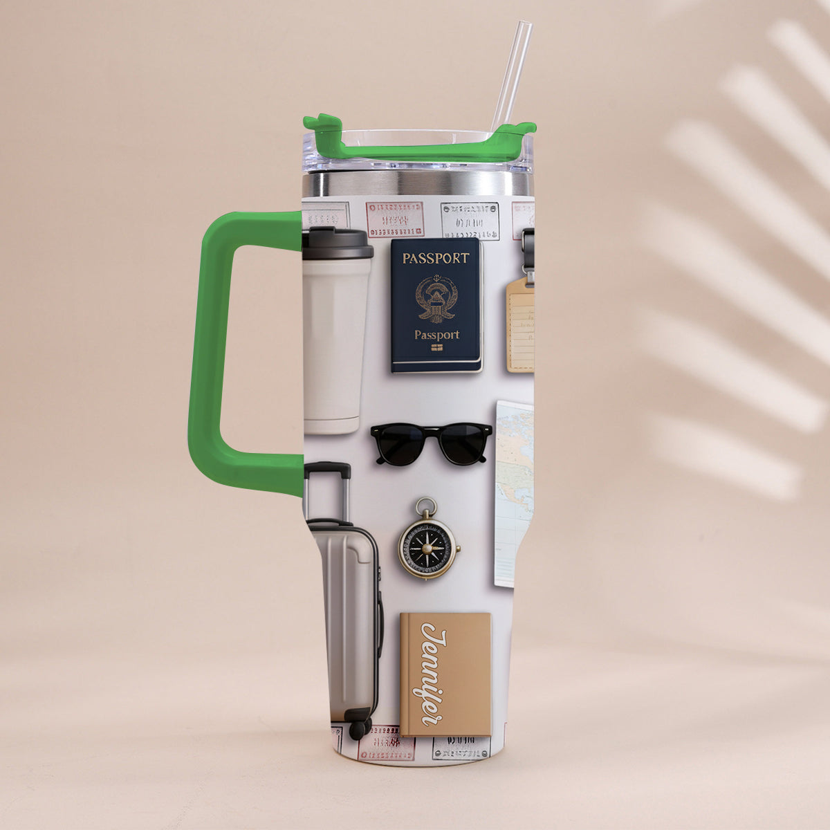 Reiselustig – Personalisierter Reisebecher mit Henkel