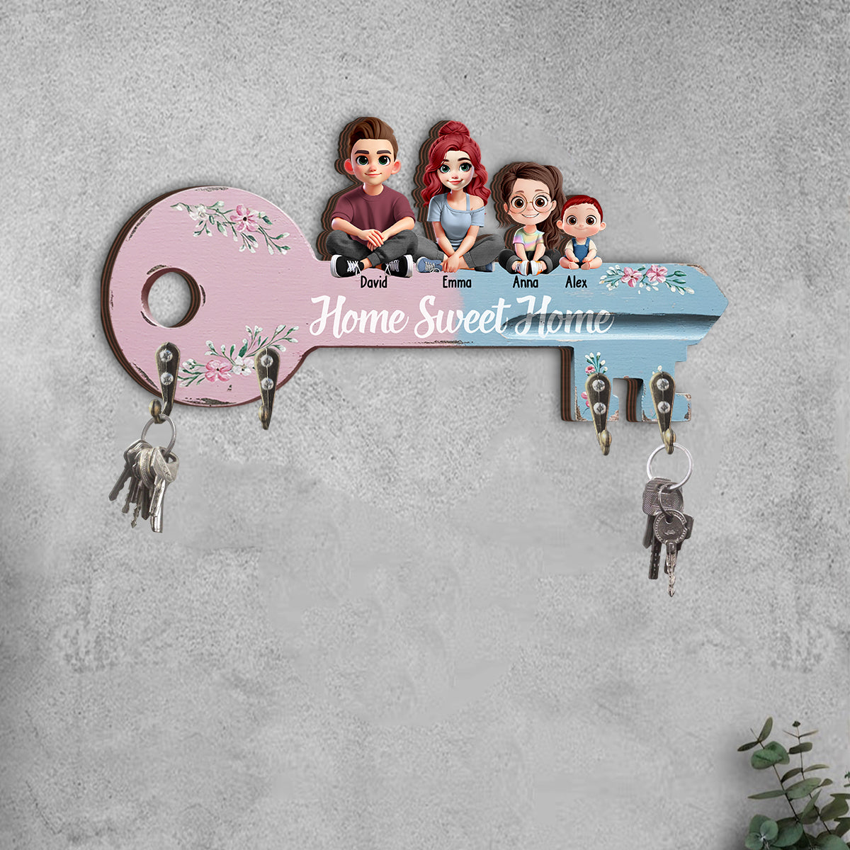Home Sweet Home - Personalized Family Custom Shaped Key Rack