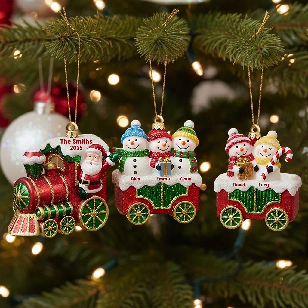 Frohe Weihnachten 2025, Weihnachtszug – personalisierter Familienschmuck