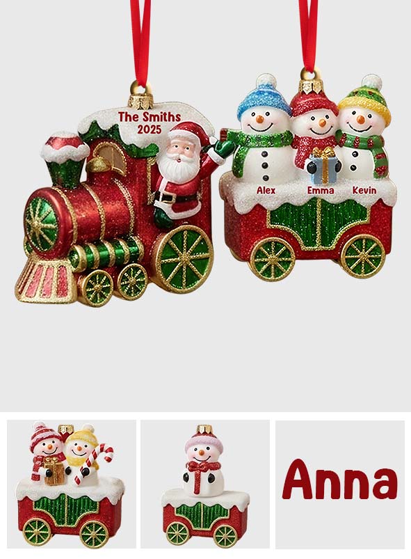 Frohe Weihnachten 2025, Weihnachtszug – personalisierter Familienschmuck