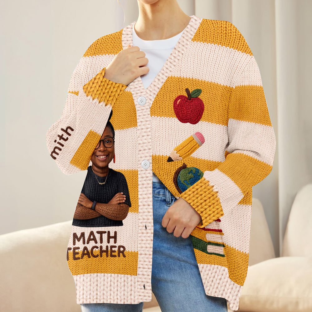 Any Photo Love Being A Teacher - Personalized Teacher Cardigan Sweater