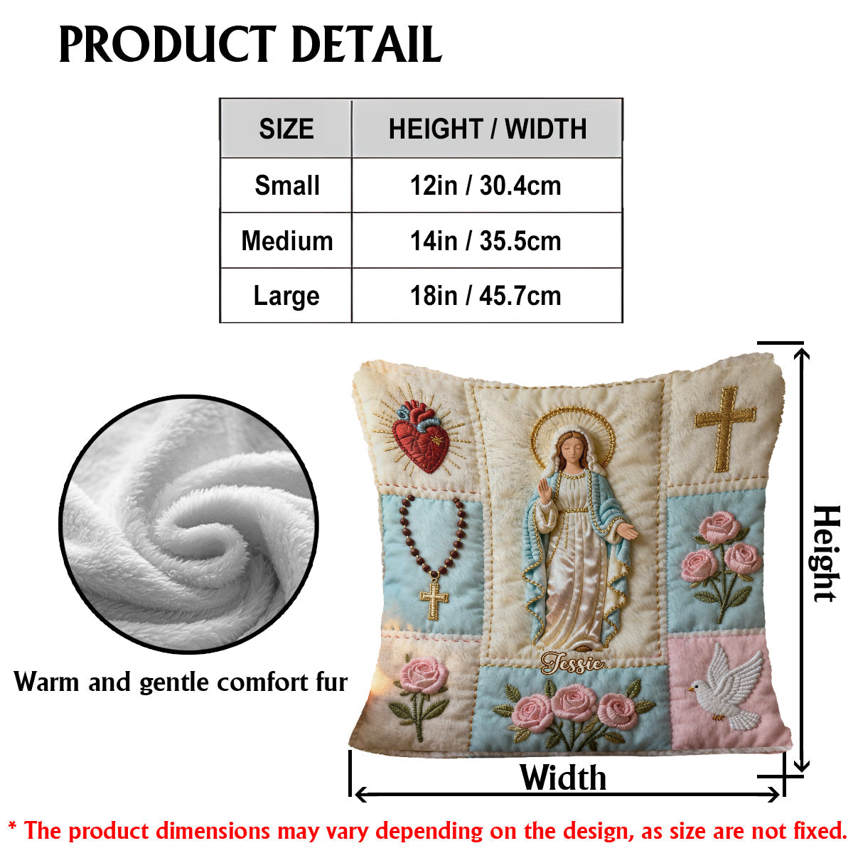 Unsere Liebe Frau – Personalisiertes christliches quadratisches Kissen aus Kunstfell
