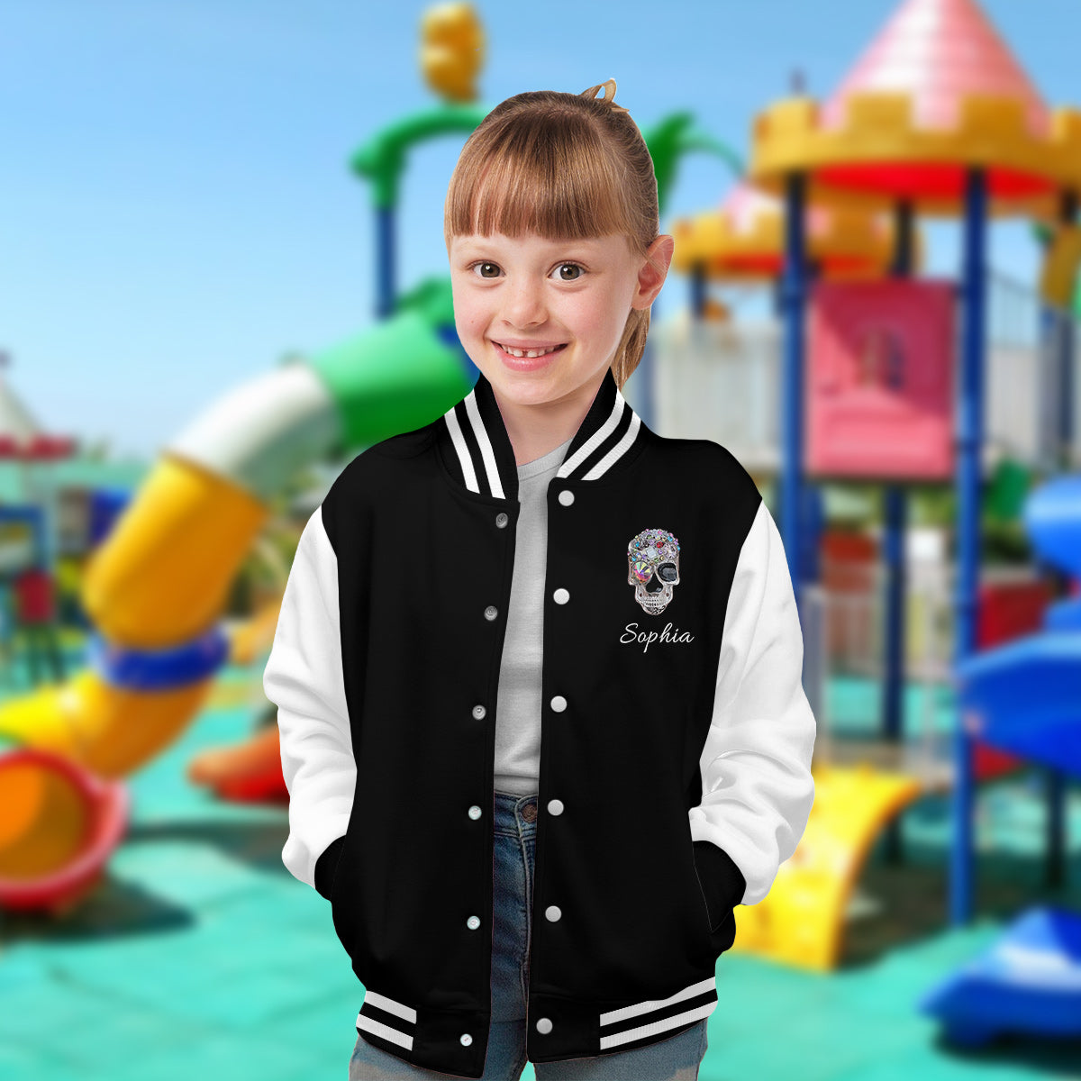 Glänzender Totenkopf – Personalisierte Totenkopf-Collegejacke