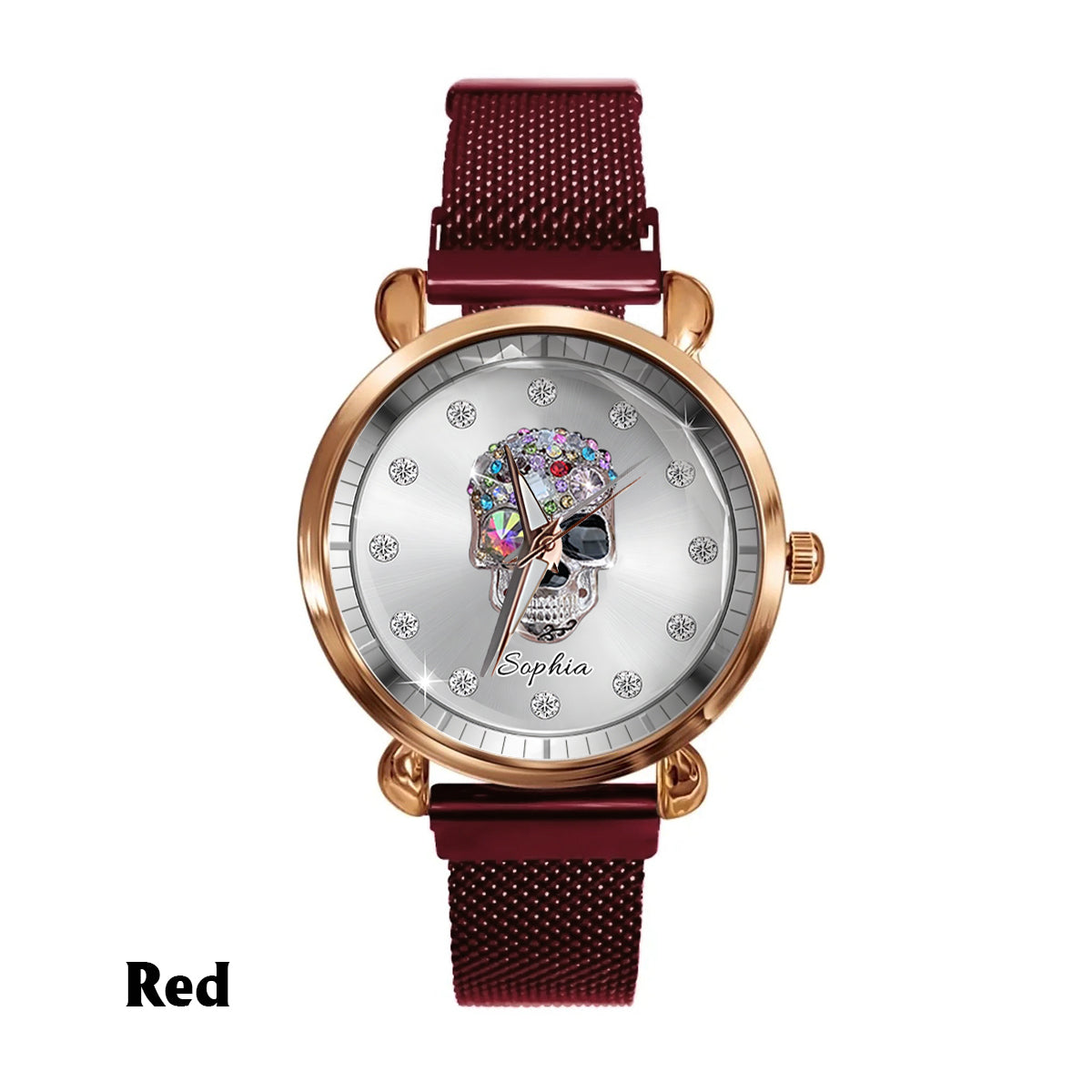 Shiny Skull Luxe – Personalisierte Totenkopf-Damenhanduhr 