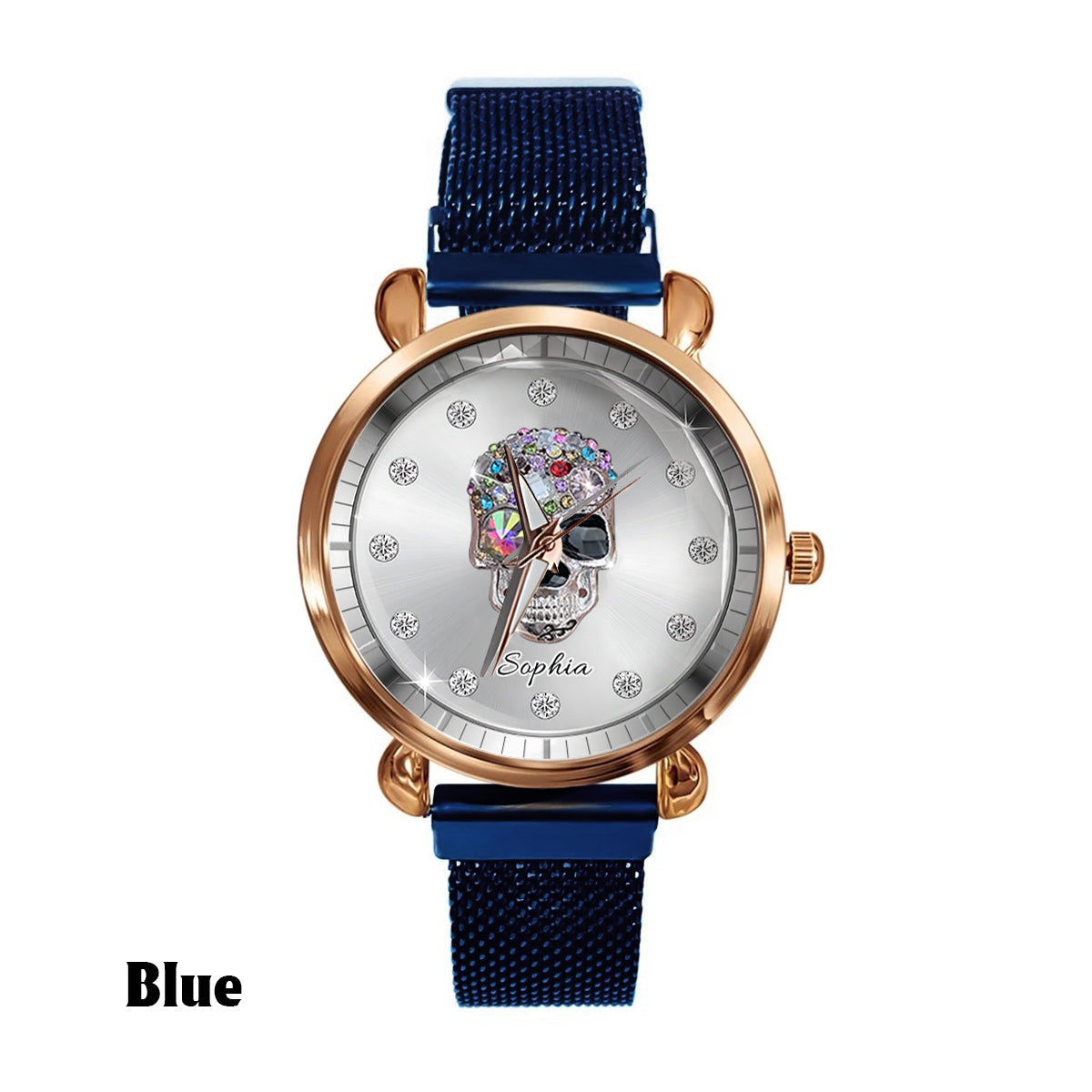 Shiny Skull Luxe – Personalisierte Totenkopf-Damenhanduhr 