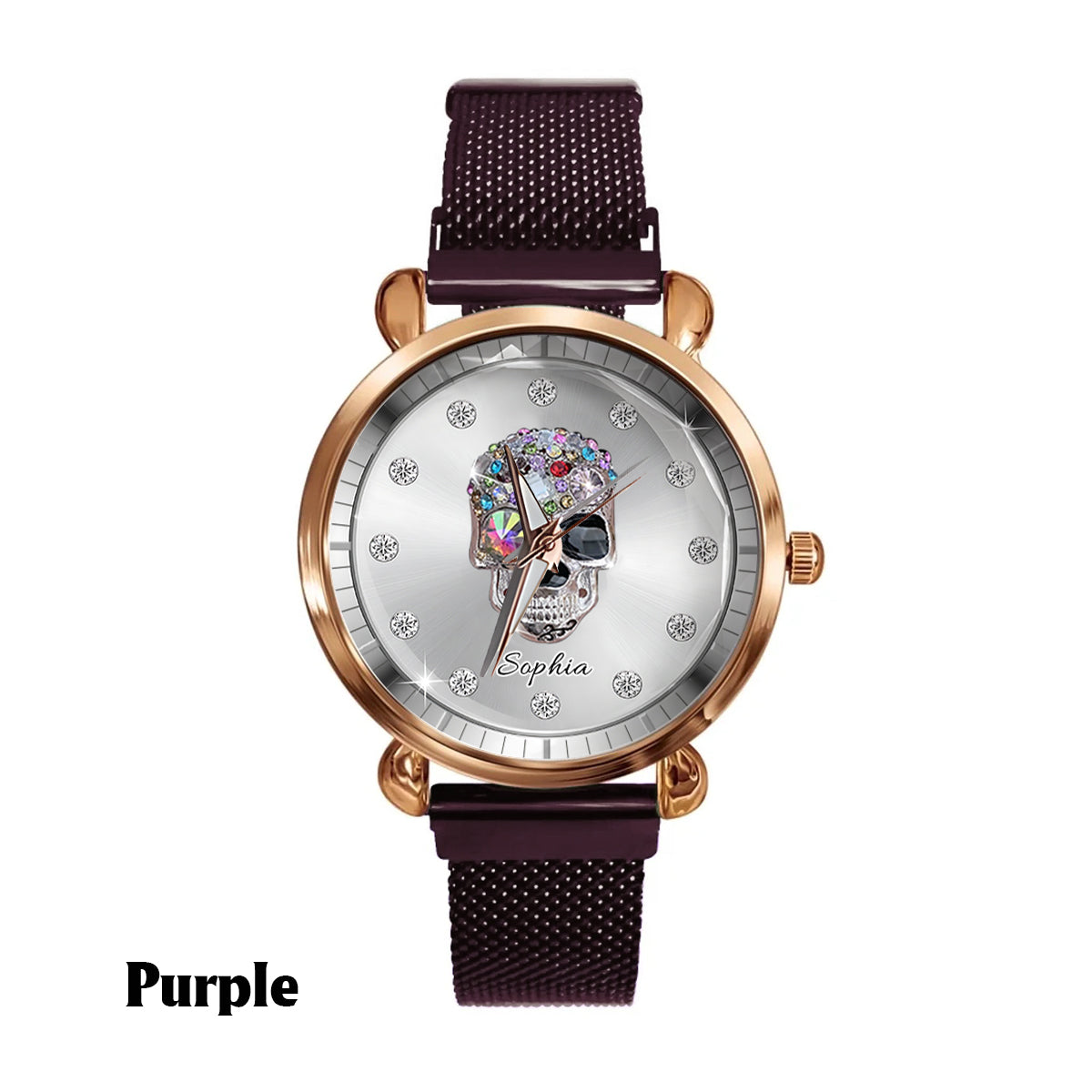 Shiny Skull Luxe – Personalisierte Totenkopf-Damenhanduhr 