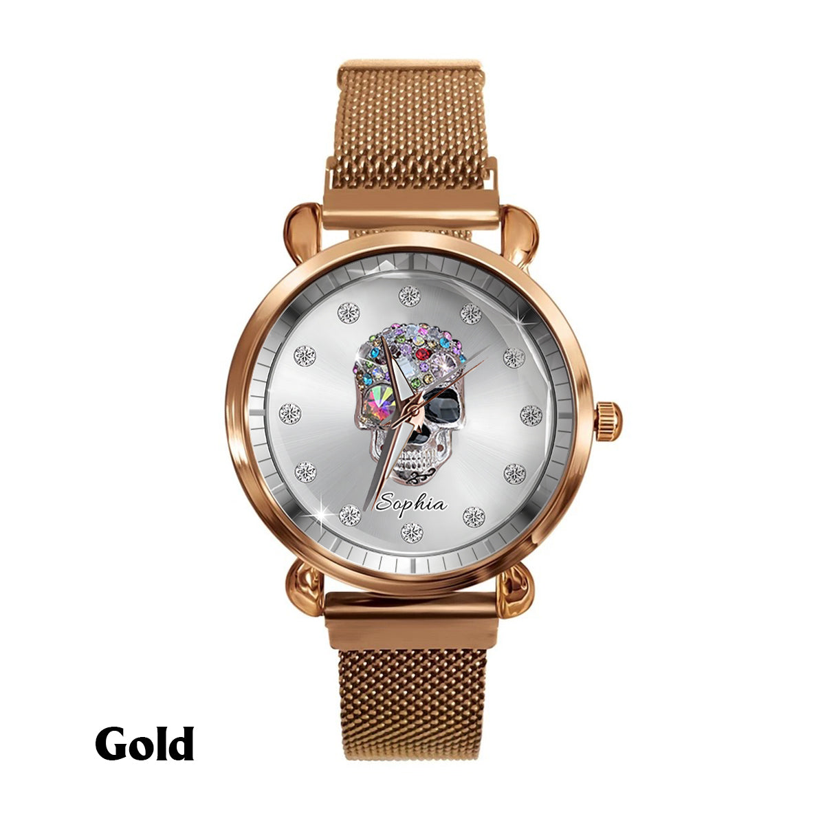Shiny Skull Luxe – Personalisierte Totenkopf-Damenhanduhr 