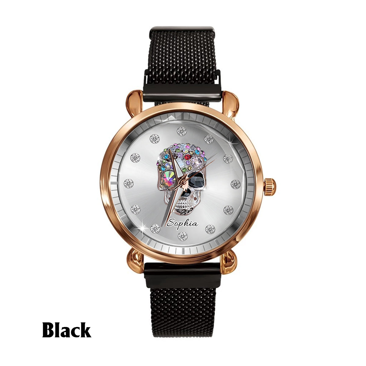 Shiny Skull Luxe – Personalisierte Totenkopf-Damenhanduhr 