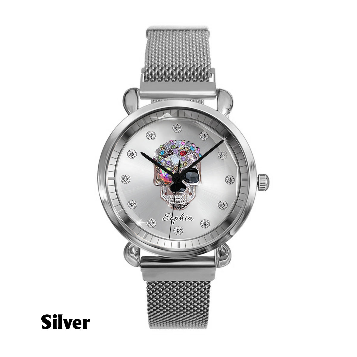 Shiny Skull Luxe – Personalisierte Totenkopf-Damenhanduhr 