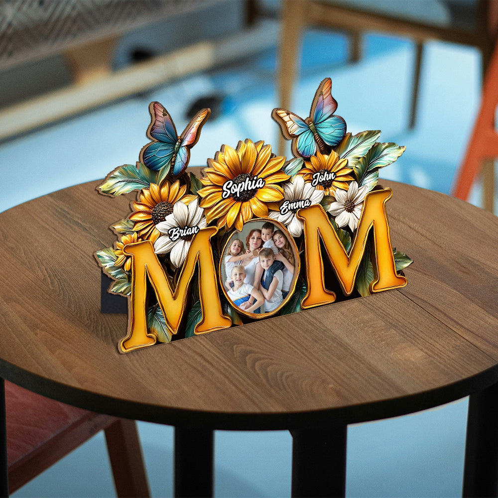 Sunflower Mom - Personalized Mother Cut Shape Photo Frame