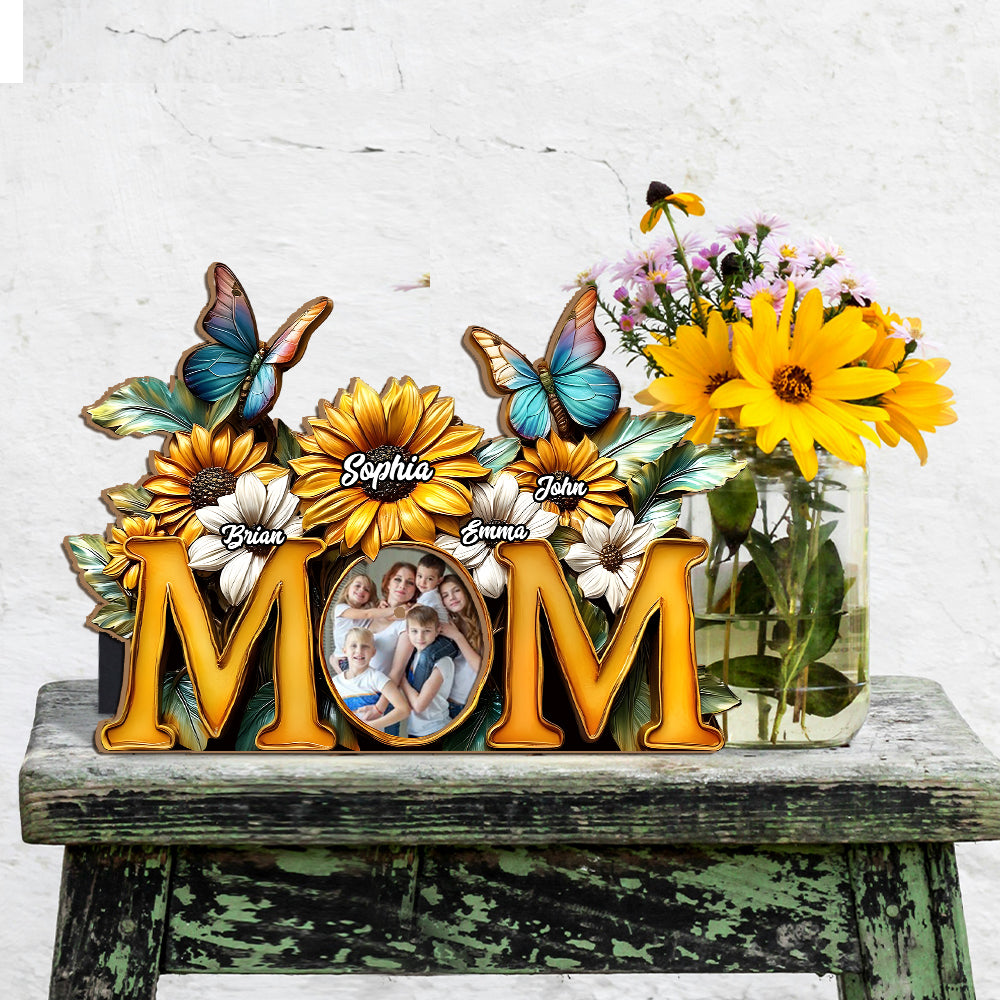 Sunflower Mom - Personalized Mother Cut Shape Photo Frame