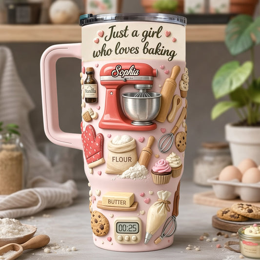 Just A Girl Who Loves Baking - Personalized Baking Tumbler With Handle