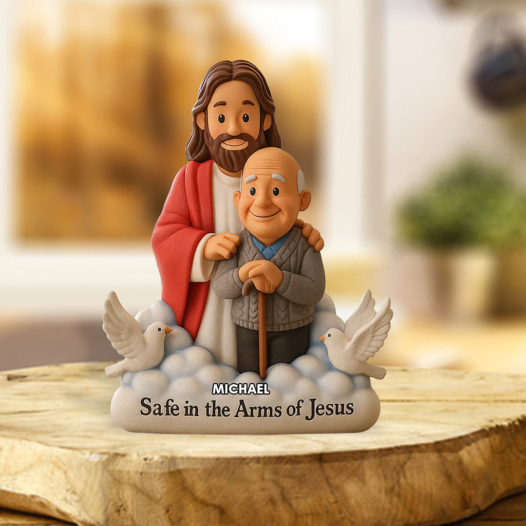 Geborgen in Jesu Armen – Personalisierte Gedenktafel aus Acryl in individueller Form