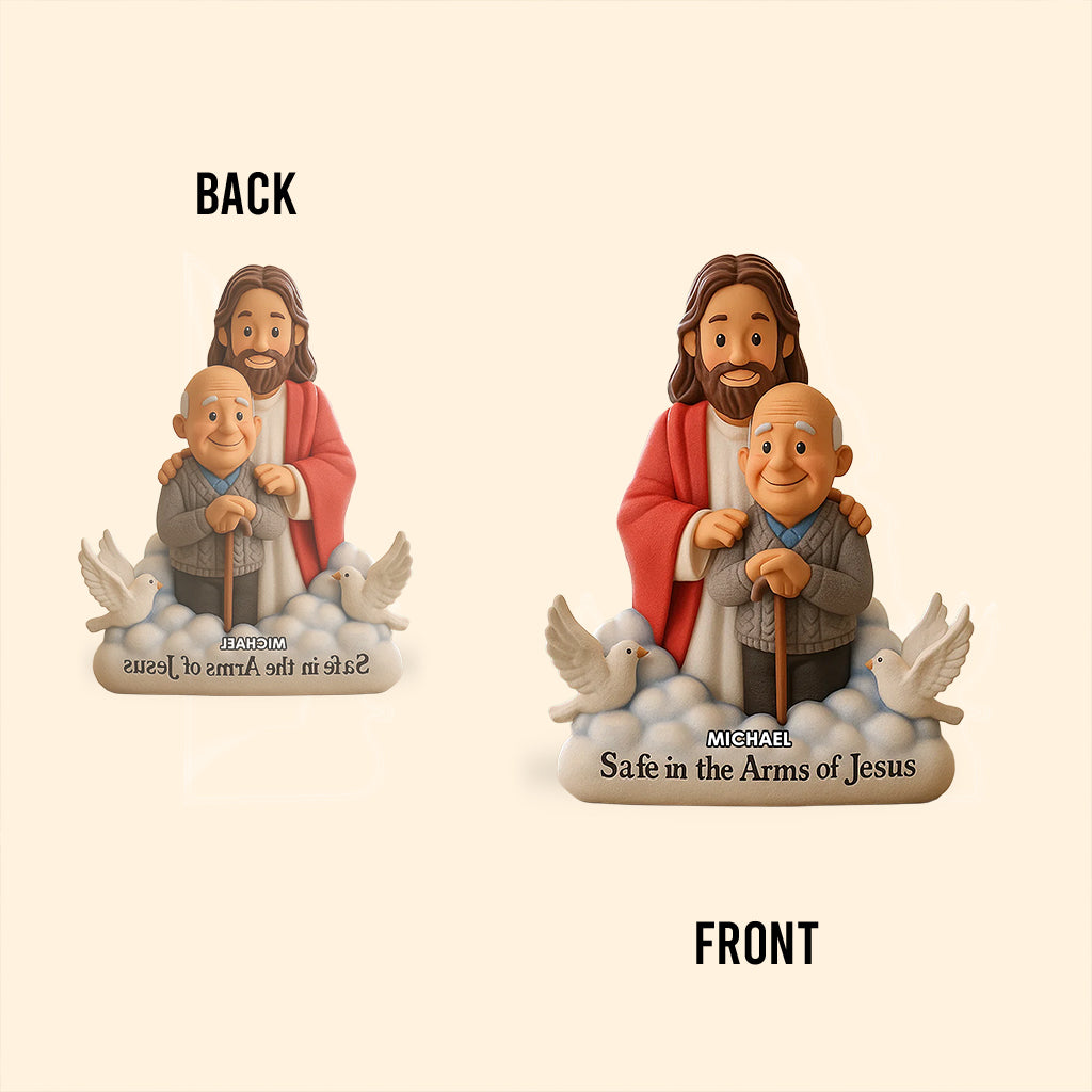 Geborgen in Jesu Armen – Personalisierte Gedenktafel aus Acryl in individueller Form