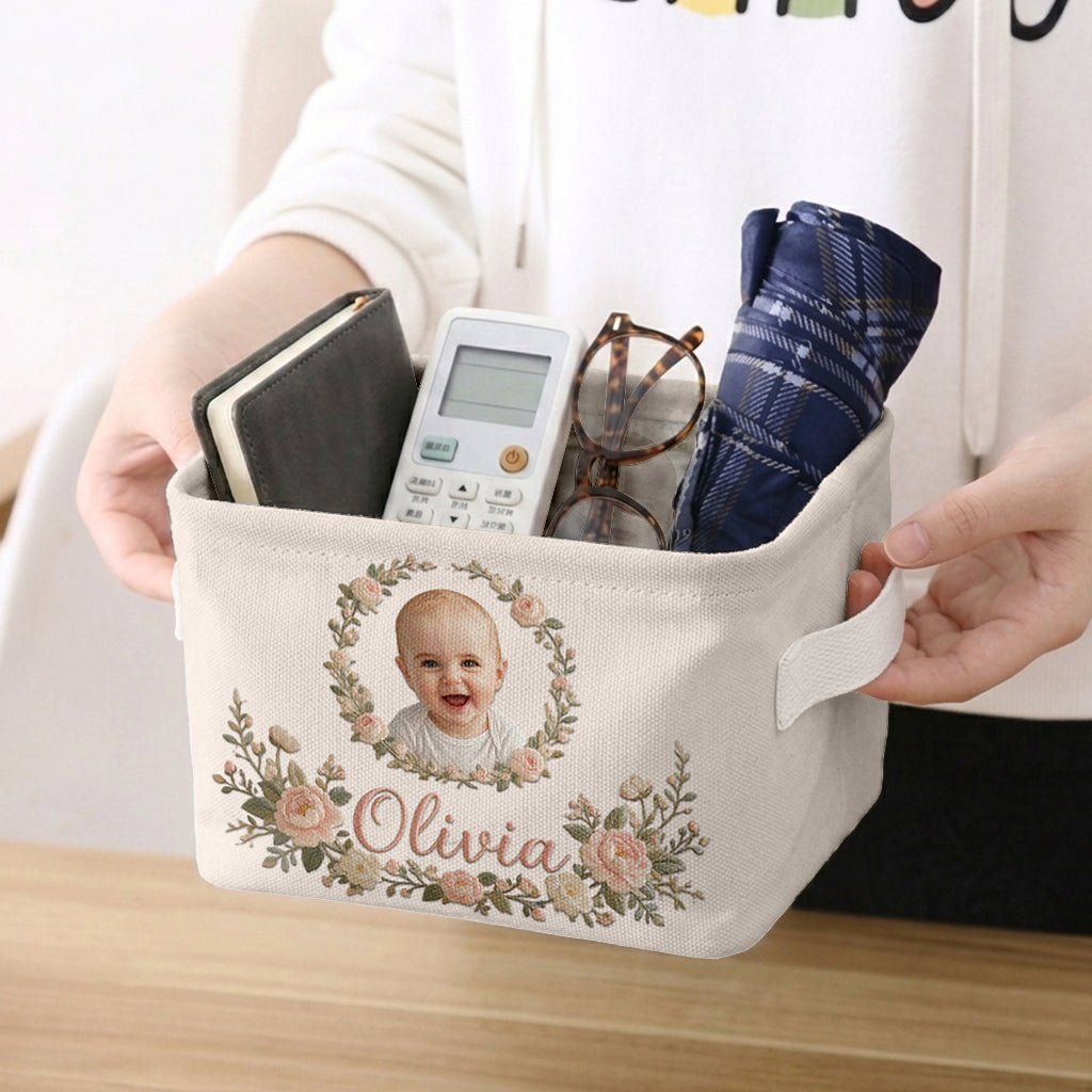 Baby Organization, Nursery, Newborn Keepsake - Personalized Newborn Rectangle Storage Basket