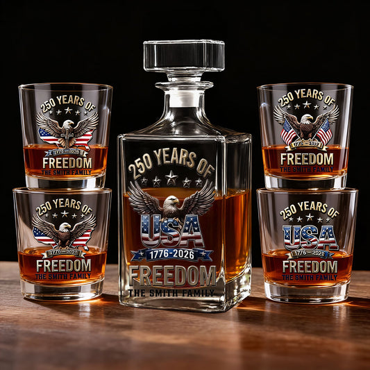 Geschenke zum 250. Jubiläum Amerikas für die Familie - Personalisierbares Whiskey Dekanter Set zum Unabhängigkeitstag