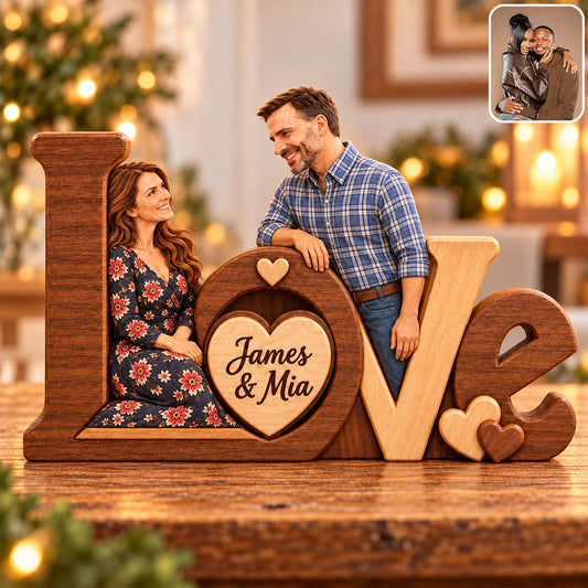Love Is Forever - Personalized Couple Custom Shaped Wood Plaque