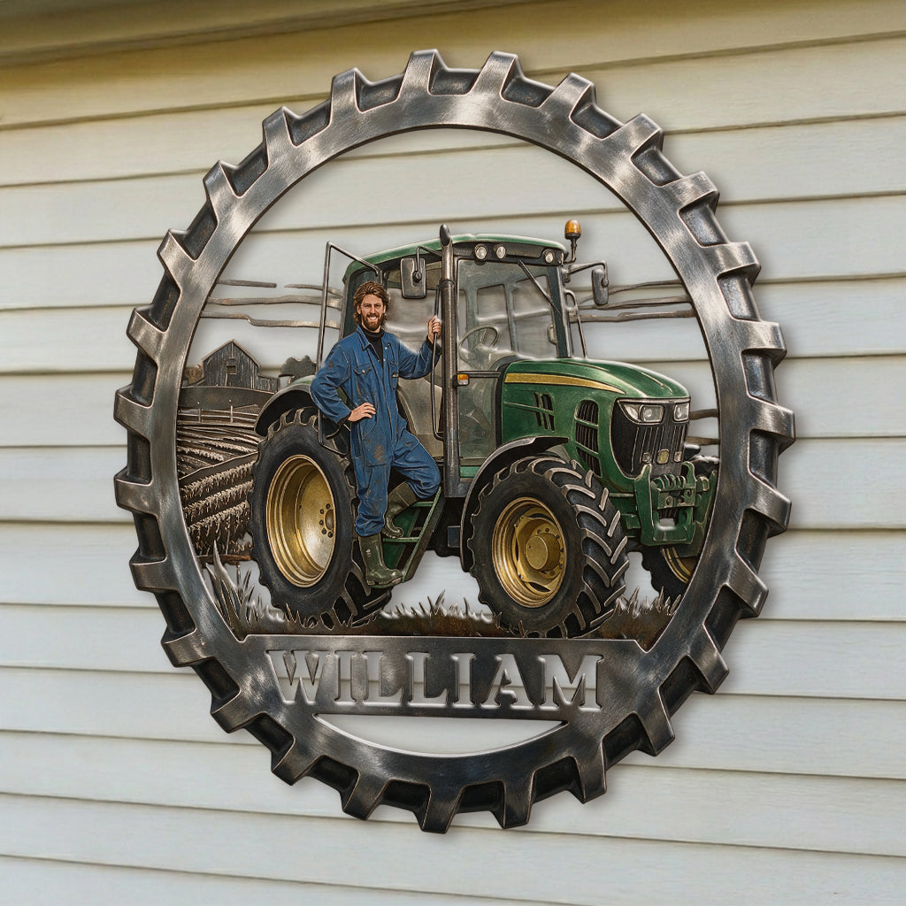 Farmer Tractor - Personalized Farmer 3D Printed Cut Metal Sign