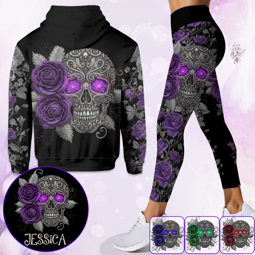 Skull And Roses – Personalisierter Totenkopf-Hoodie und Leggings