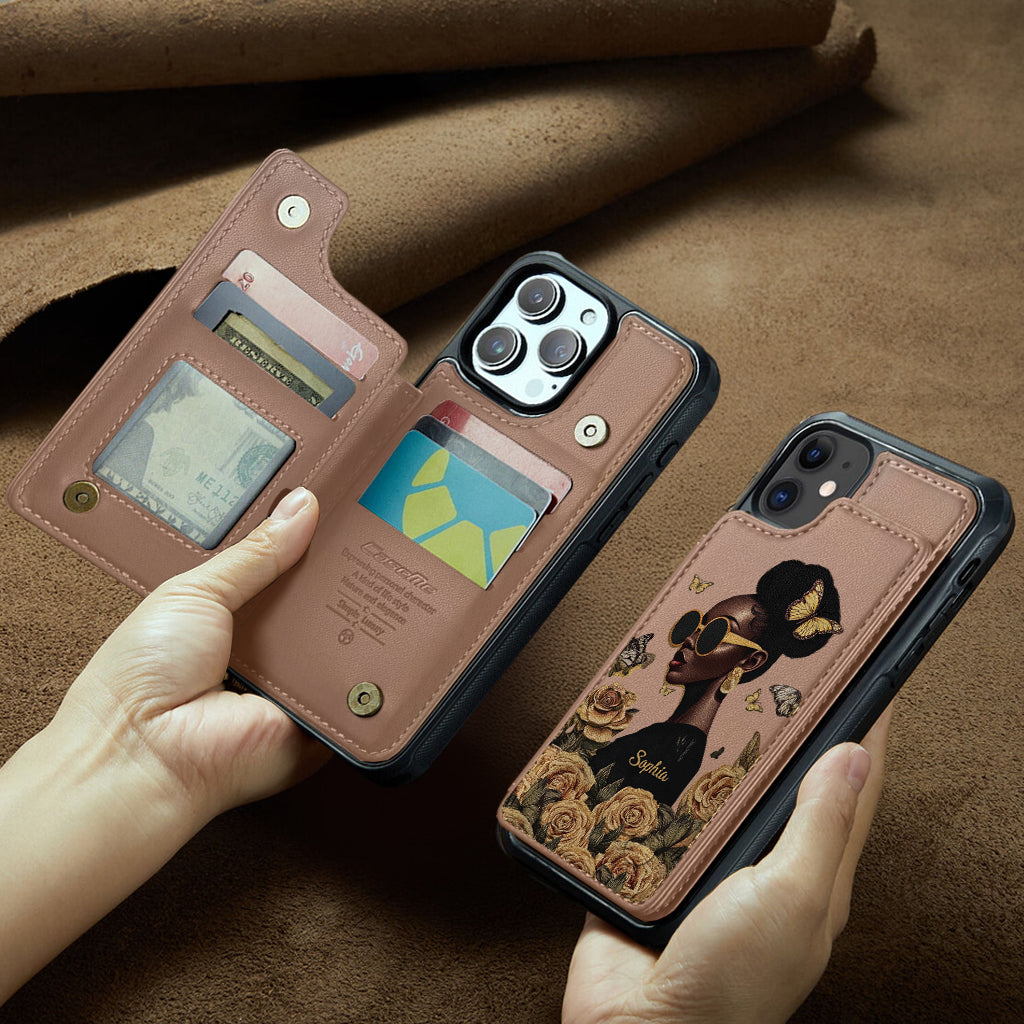 Empowered Beauty – Personalisierte Handyhülle im Brieftaschenformat für Afroamerikanerinnen