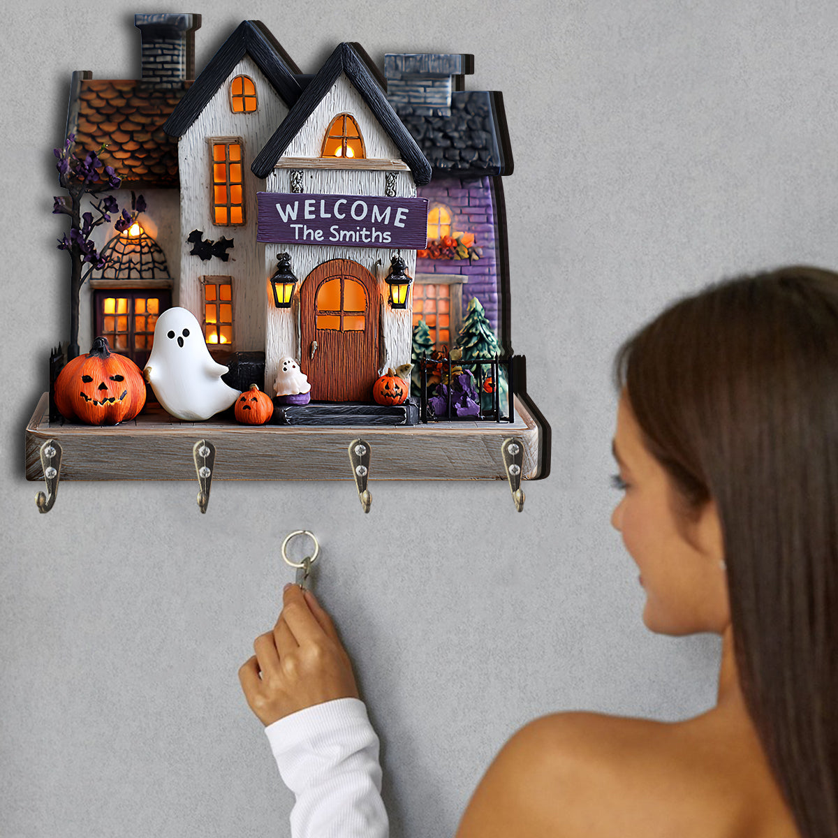 Glückliche Familie – Personalisierter Schlüsselhalter in Familienform