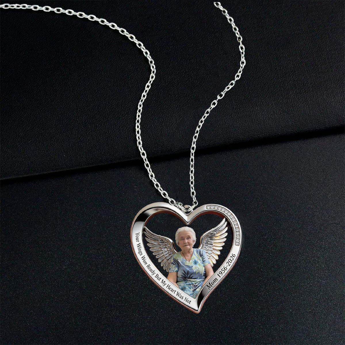 Your Wings Were Ready But My Heart Wear Not - Personalized Memorial Shaped Metal Pendant Necklace