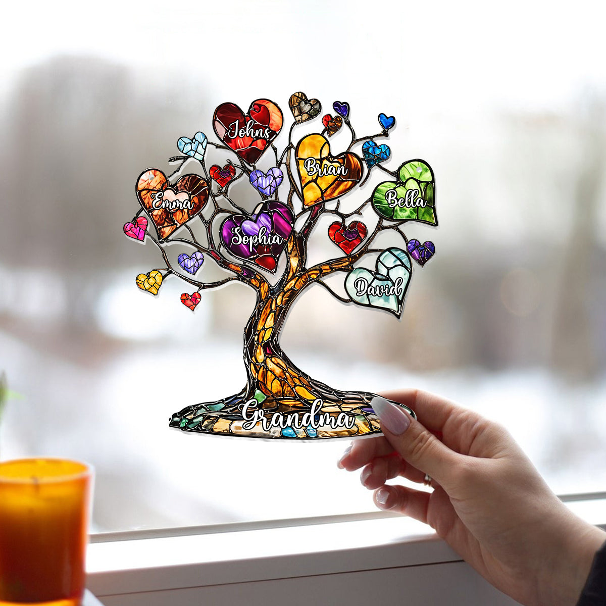 Mama-Oma-Herzbaum – Personalisierter Fensterhänger-Sonnenfänger für Mütter 