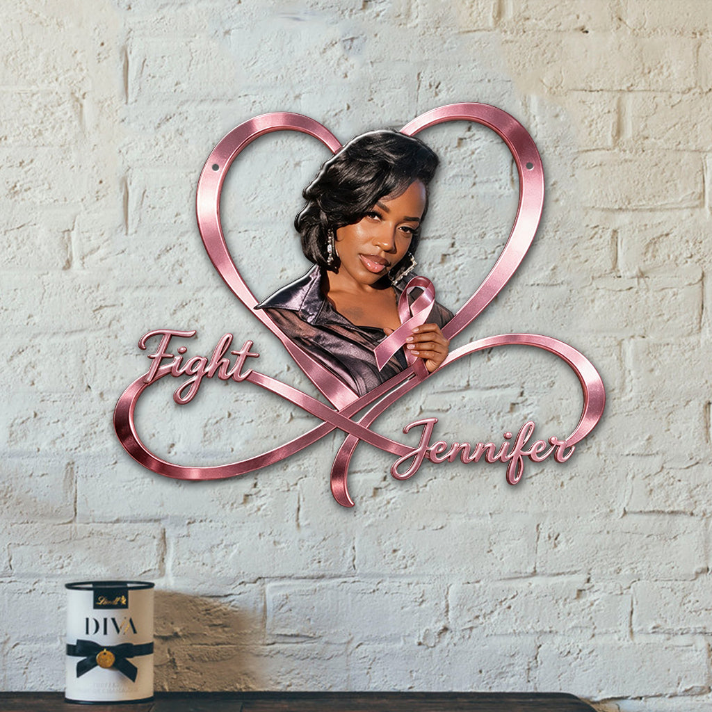 Fight - Personalized Breast Cancer Awareness 3D Printed Cut Metal Sign