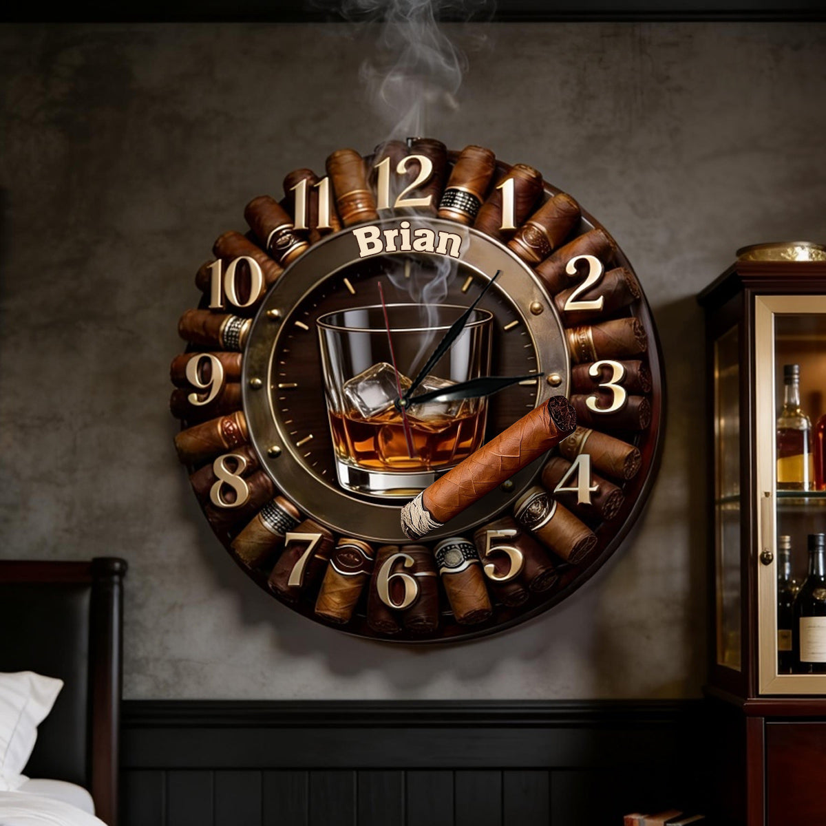 Whiskey und Zigarre - Personalisierte Whisky LED Wanduhr