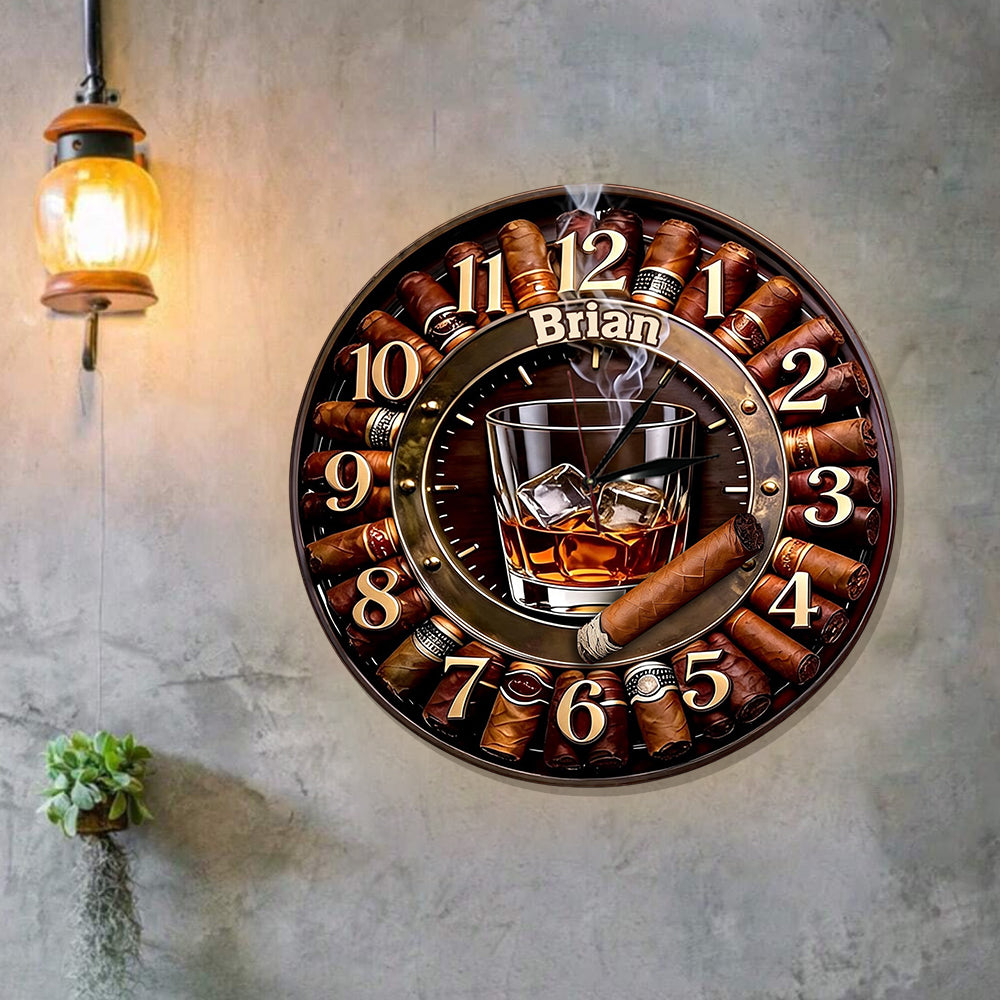 Whiskey und Zigarre - Personalisierte Whisky LED Wanduhr