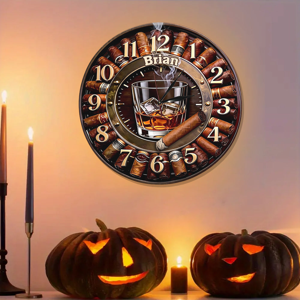 Whiskey und Zigarre - Personalisierte Whisky LED Wanduhr