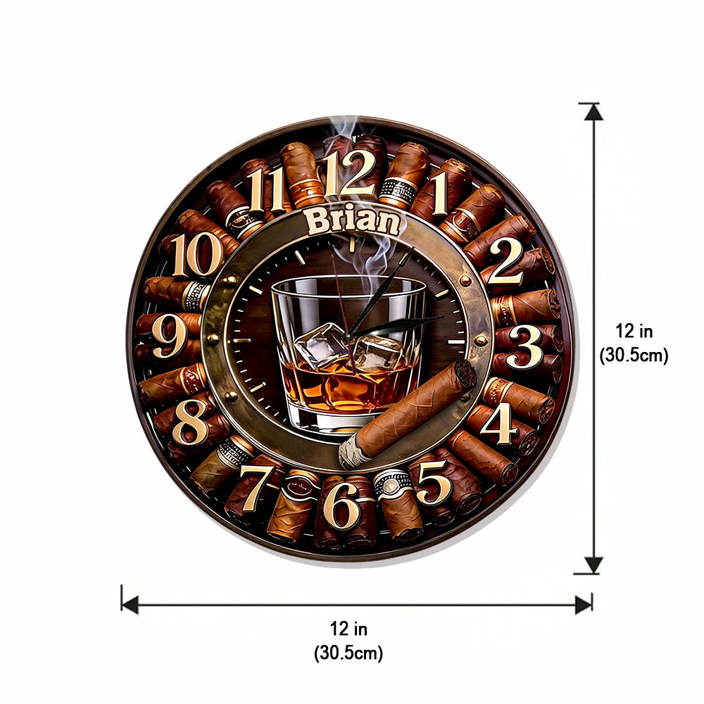 Whiskey und Zigarre - Personalisierte Whisky LED Wanduhr