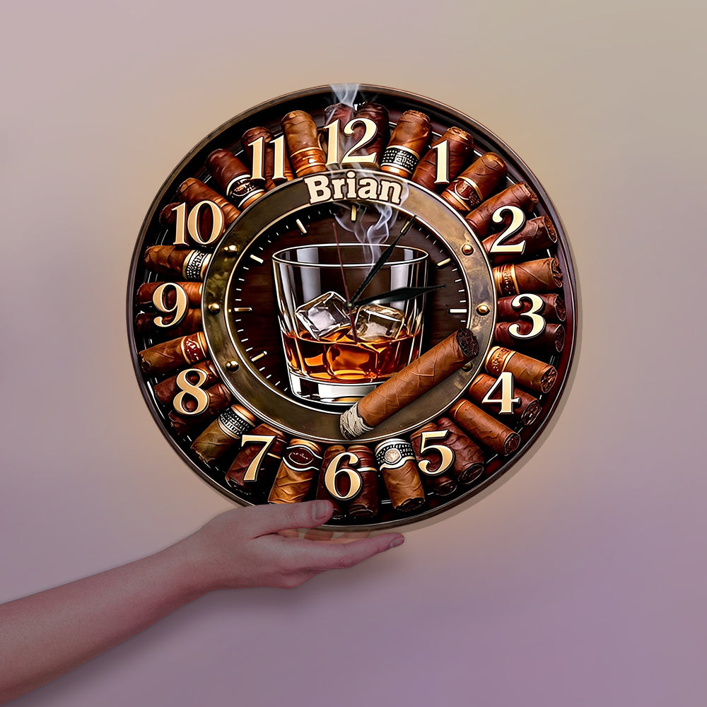 Whiskey und Zigarre - Personalisierte Whisky LED Wanduhr