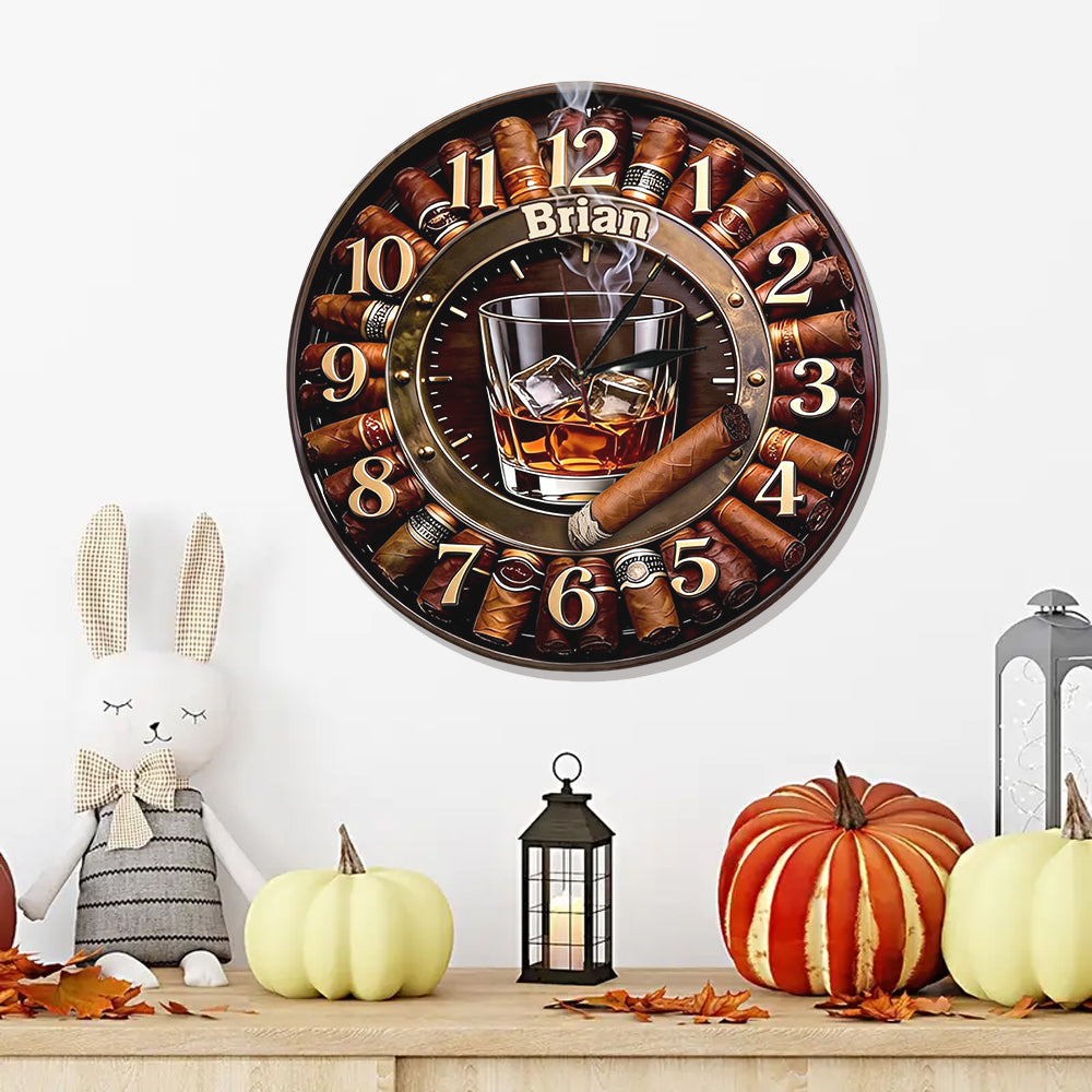 Whiskey und Zigarre - Personalisierte Whisky LED Wanduhr