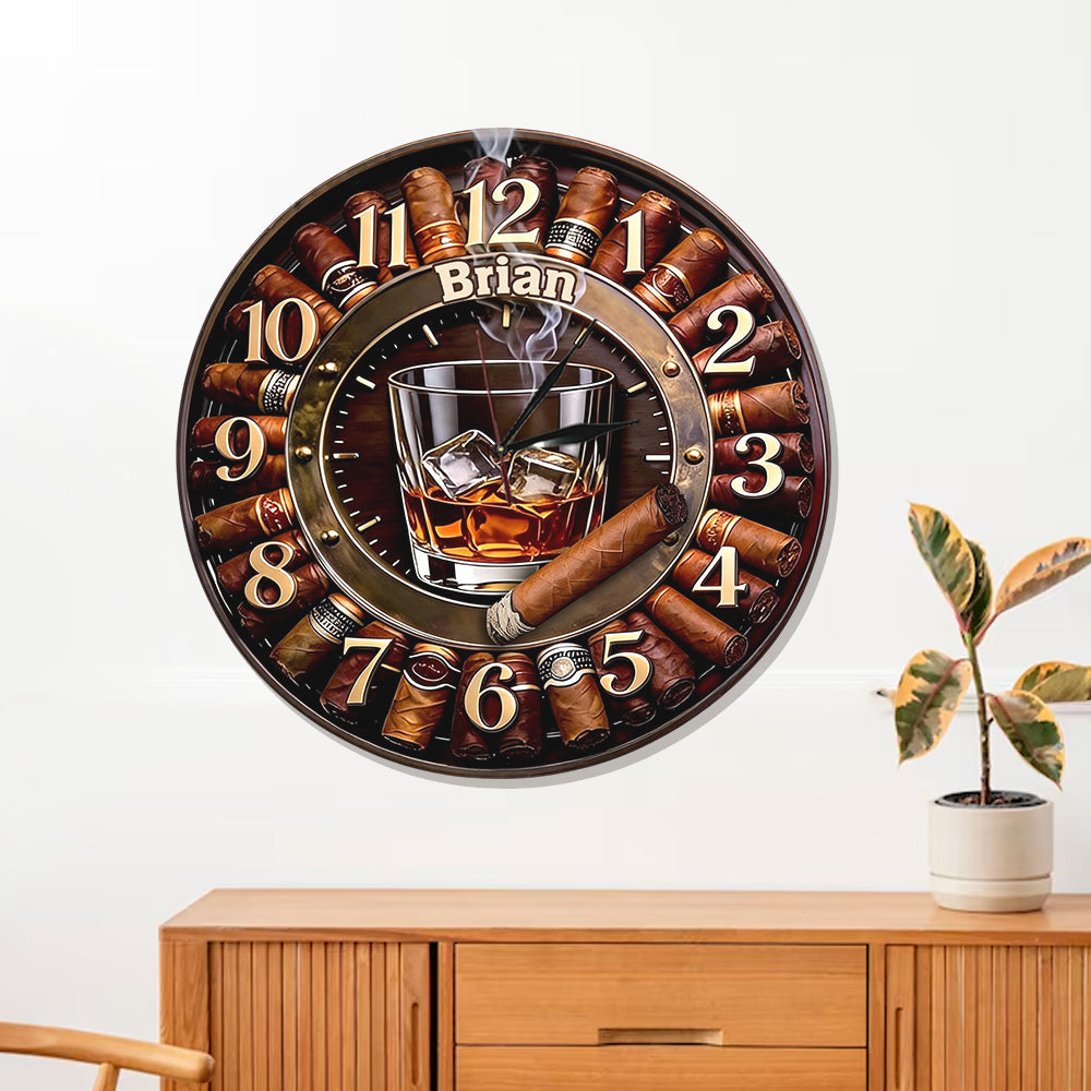 Whiskey und Zigarre - Personalisierte Whisky LED Wanduhr