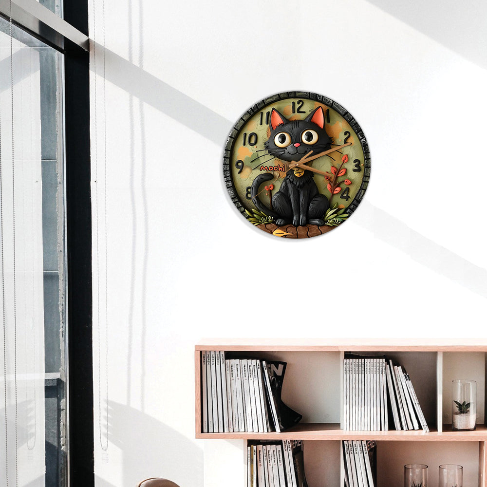 Cute Black Cat - Personalized Black Cat Wall Clock